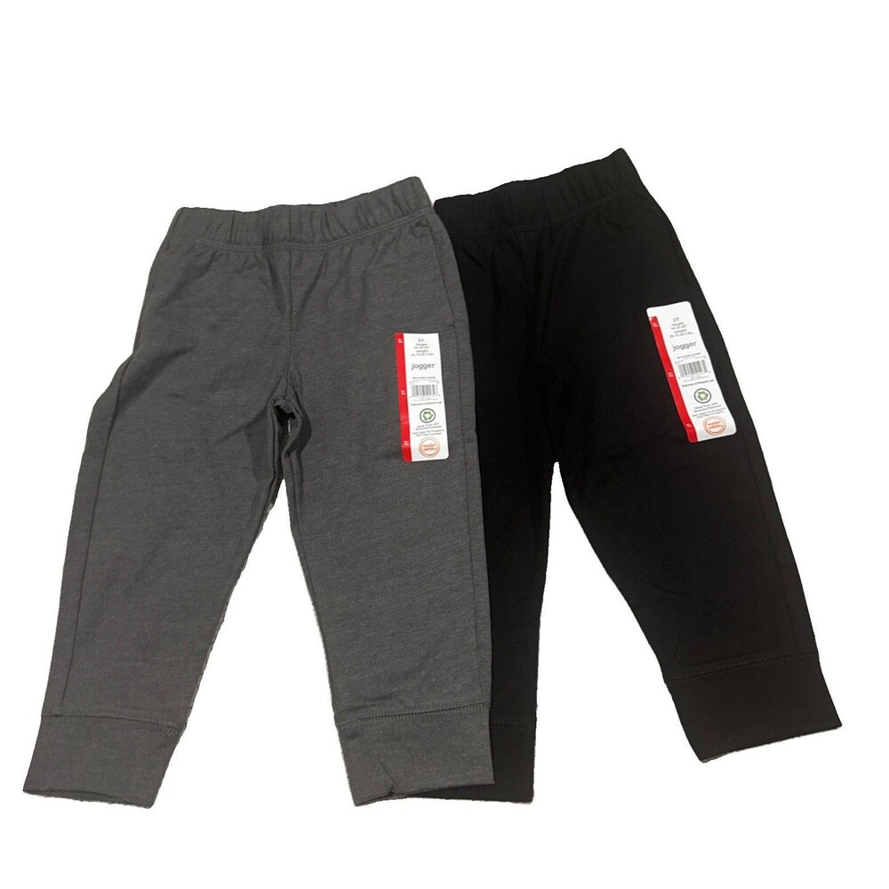 2 pairs Wonder Nation Jogger Pants Boys 2T Black Gray Pockets Elastic Waist